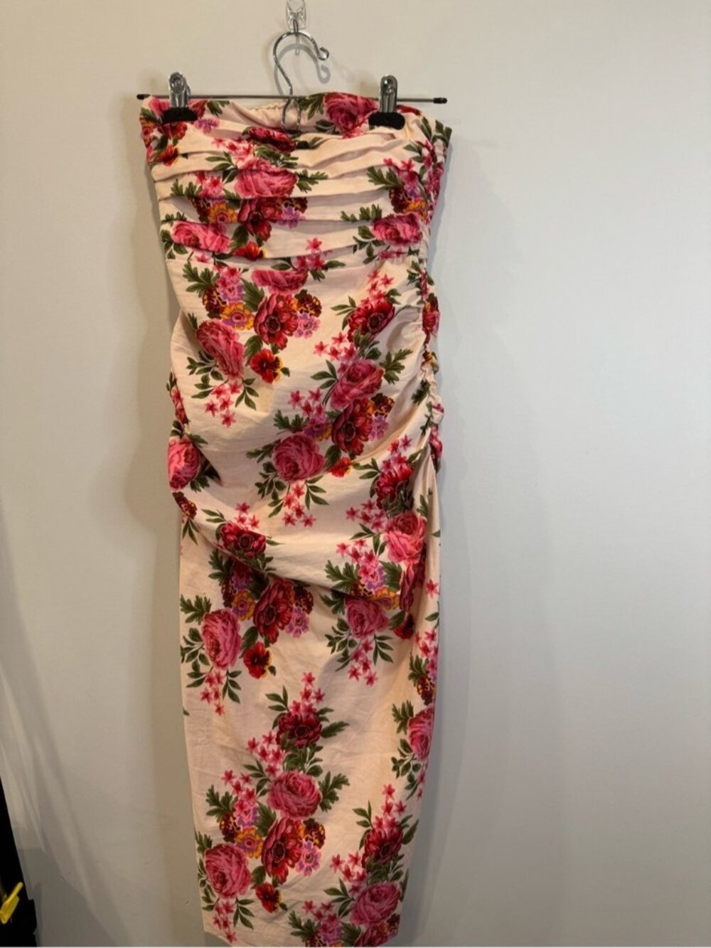 Anthropologie Floral Strapless Ruched Dress Pink XS 0747 - Picture 2 of 10